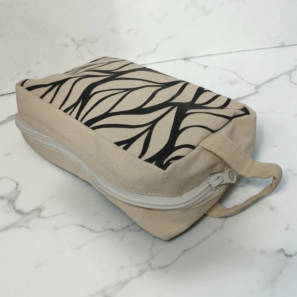 Black Leaves Cosmetic Make Up Pouch side