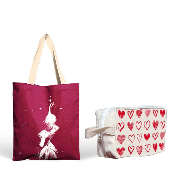 MC-Tote-Bundle-3.png Maroon Bundle Star Girl Tote bag with Free Hearts cosmetic Make up pouch - Image 1